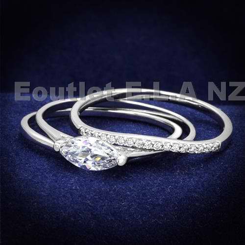 CZ SOLID SILVER 3-RINGS WEDDING SET-4 sizes